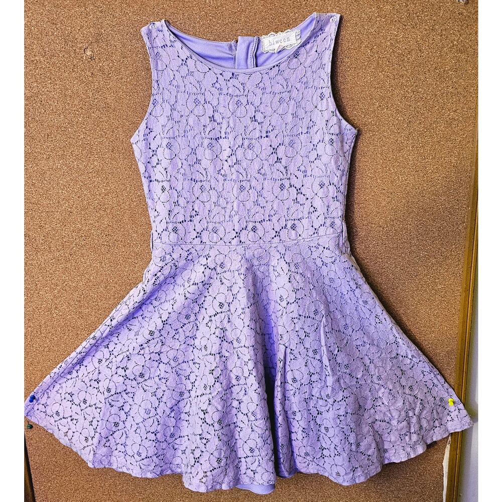 Btween Lilac Purple Dress Girls 10 Floral Lace Fit & Flare Dress W Back Zipper